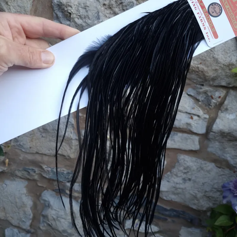 Whiting 1/2 BRONZE Grade Dry Fly Rooster Saddle in Black-5